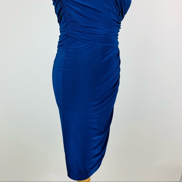Eliza J Blue One Shoulder Ruched Cocktail Dress Sz 6 - Picture 6 of 12